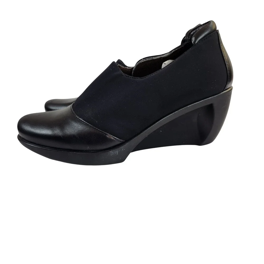NAOT Weekend Wedge Black‎ Leather & Fabric Comfort Shoes Women Size US 7 EU 38